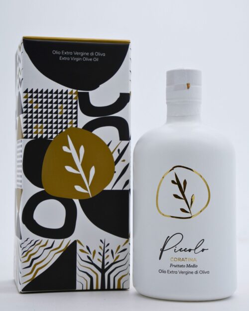 Olio EVO Azienda Agricola F.lli Piccolo 500ml in Bottiglia Denver Bianca con Confezione Regalo -  Fruttato Medio o Intenso